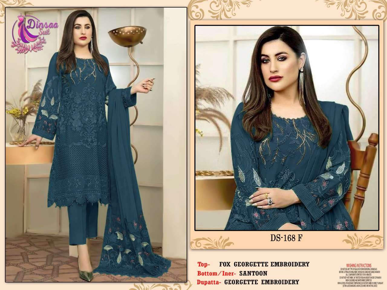 dinsaa 168 efgh georgette work pakistani fancy dress materials