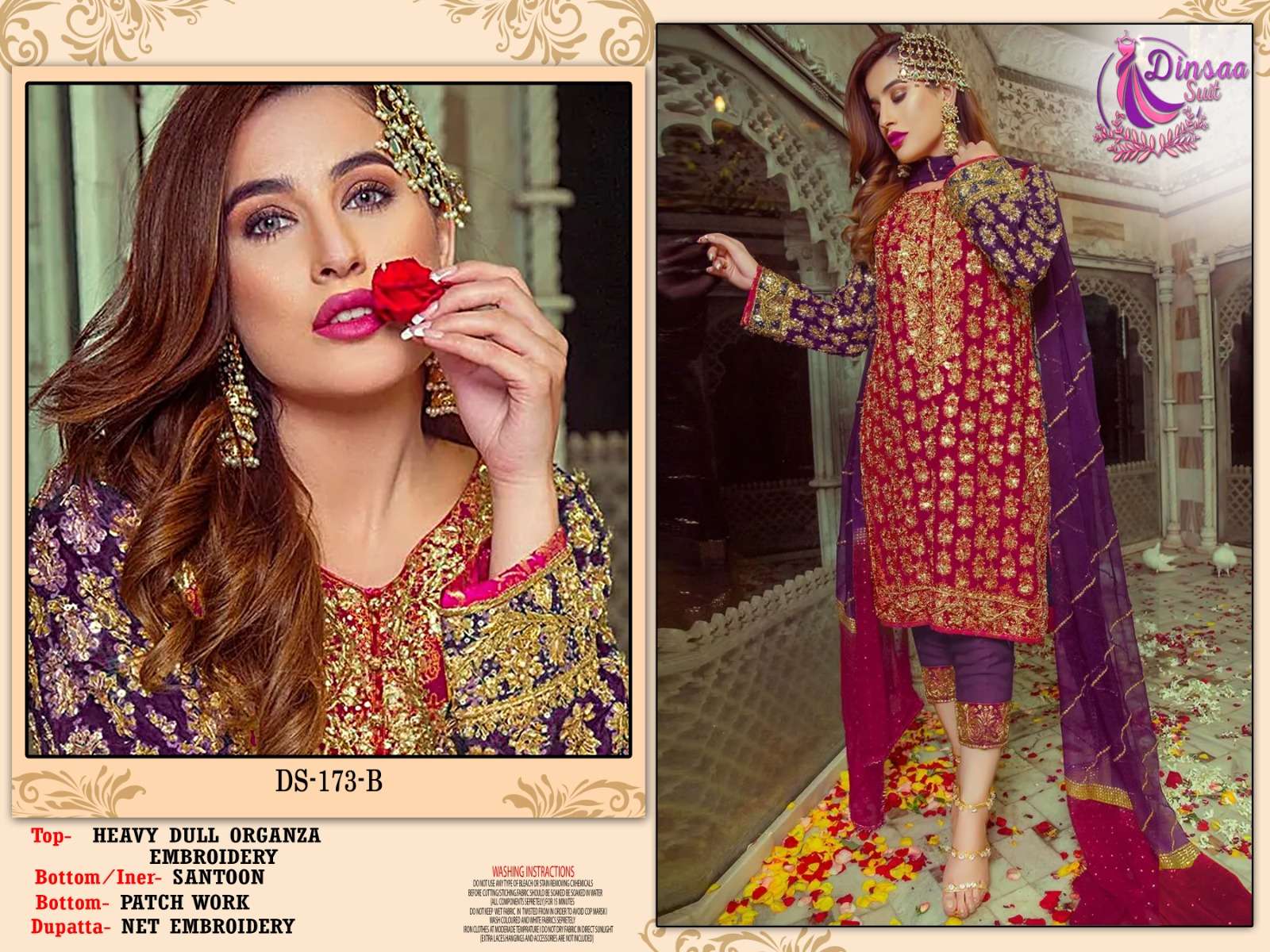 dinsaa 173 design pakistani organza work dresses single 