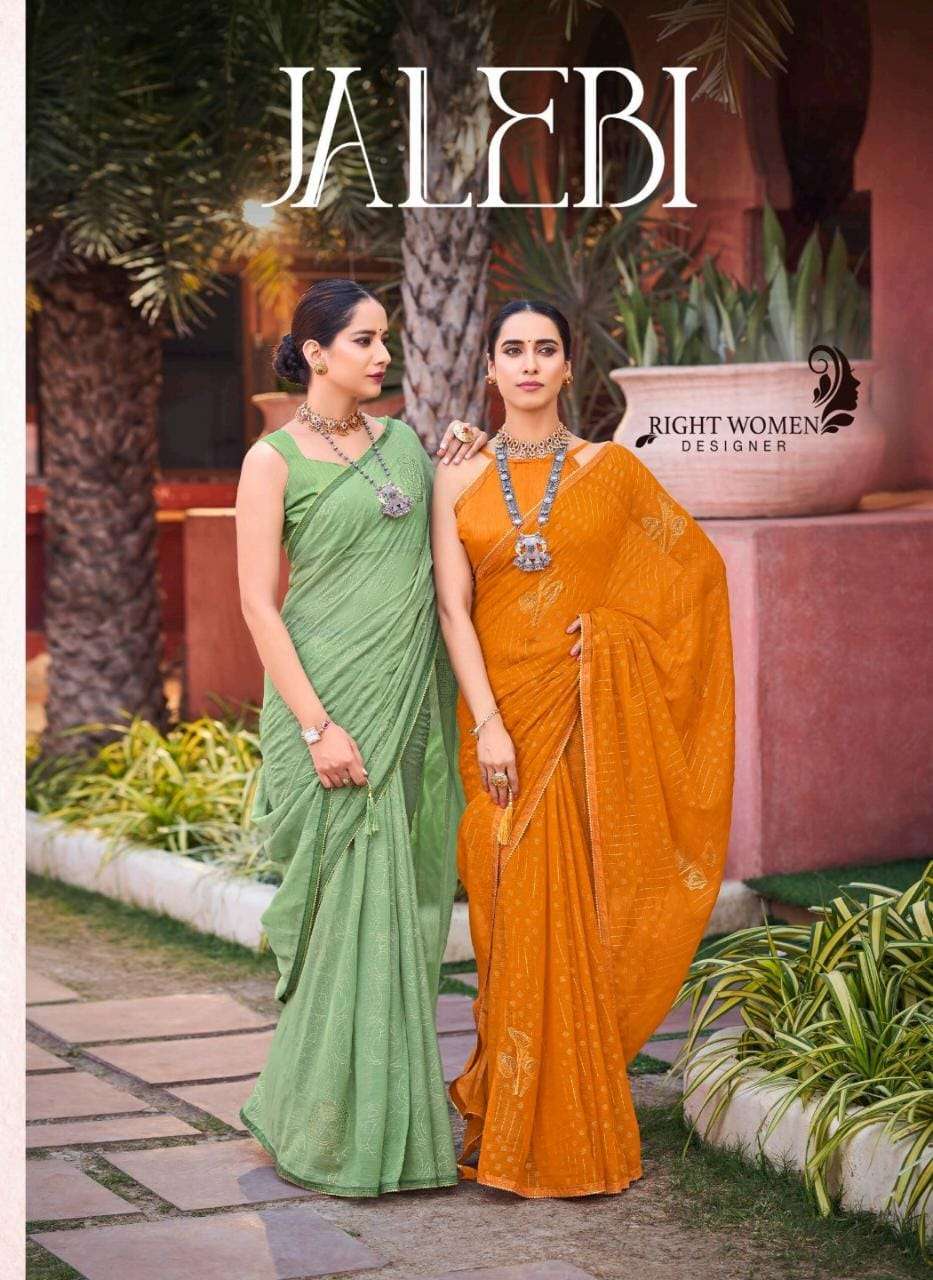 jalebi by right women designer foil printed sarees