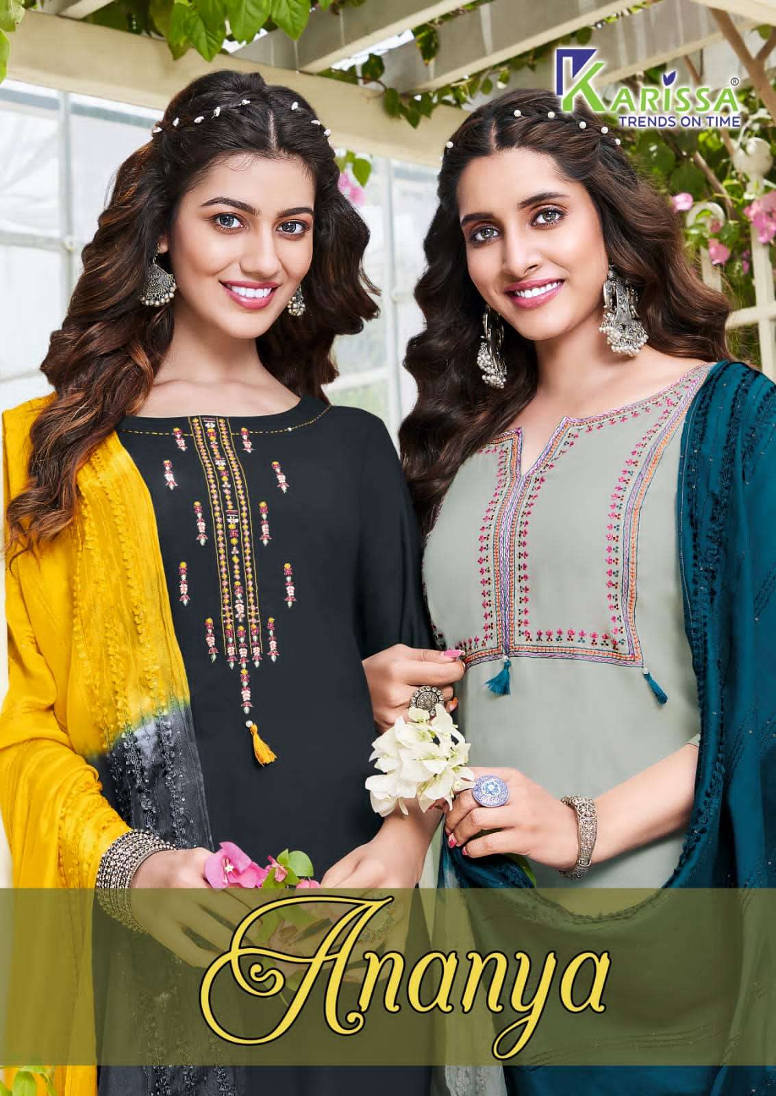 karissa ananya rayon readymade top with pant dupatta set 