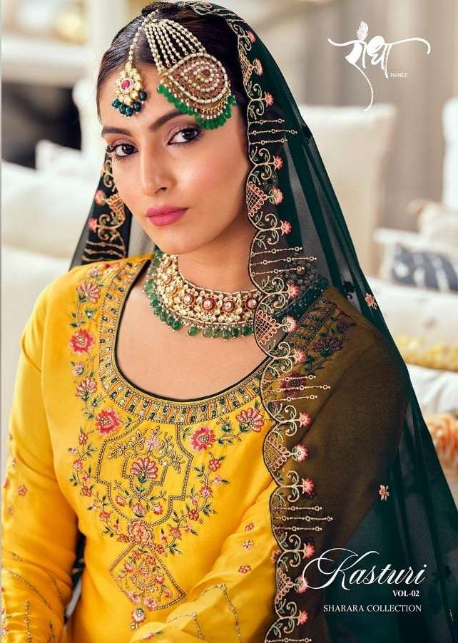 kasturi vol 2 by radha trendz silk georgette sharara suits wholesaler