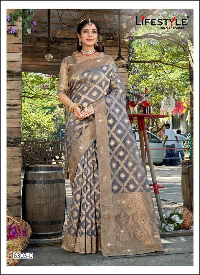 lifestyle present 6303 organza party wear saree supplier in surat