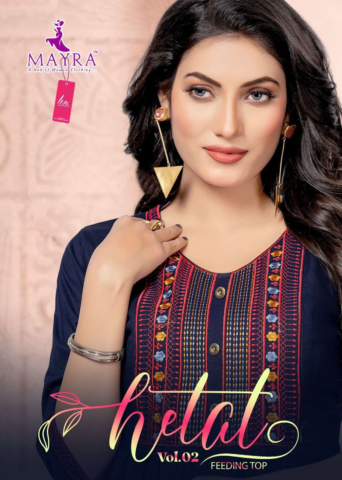 MAYRA HETAL VOL-2 Reyon 14 kg with LIVA tag with Embroydrey Feeding top with sleave work concept KURTI CATALOG WHOLESALER BEST RATE