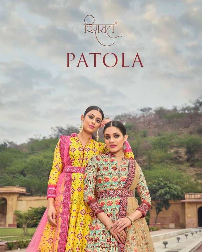 patola by virasat dola silk patola long readymade gown with dupatta 