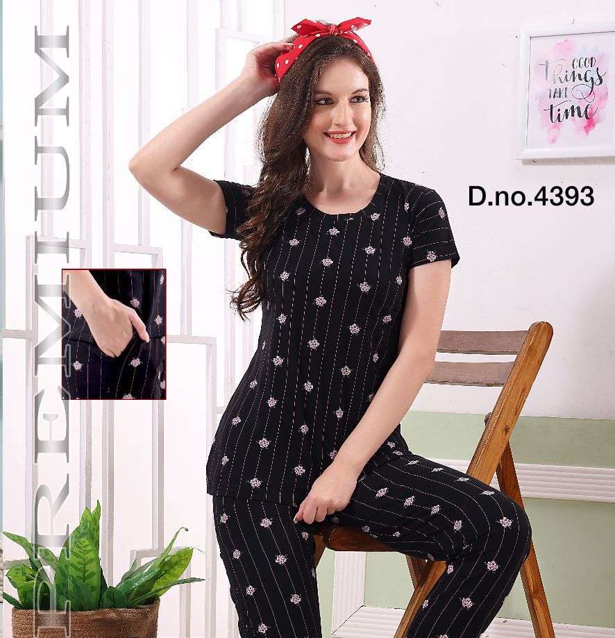 PLATINUM C.NS VOL.4394 Heavy Shinker Hosiery Cotton Collar Night Suits Printed With Pocket CATALOG WHOLESALER BEST RATE