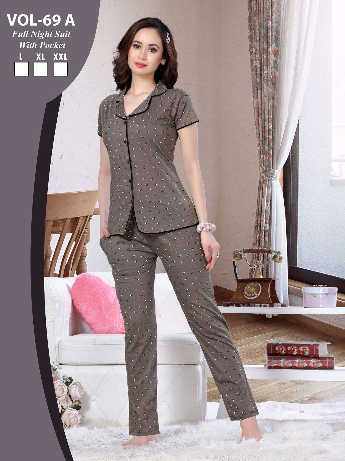 PLATINUM C.NS VOL.69 A Heavy Shinker Hosiery Cotton Collar Night Suits With Pocket CATALOG WHOLESALER BEST RATE