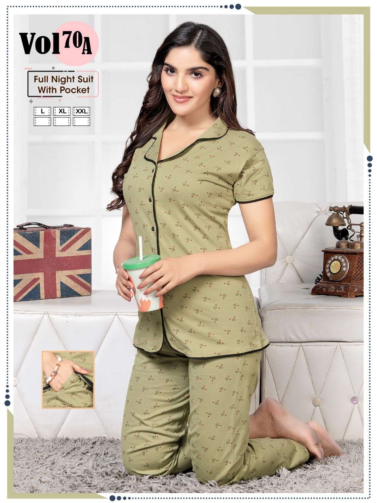 PLATINUM C.NS VOL.70 A Heavy Shinker Hosiery Cotton Collar Night Suits With Pocket CATALOG WHOLESALER BEST RATE