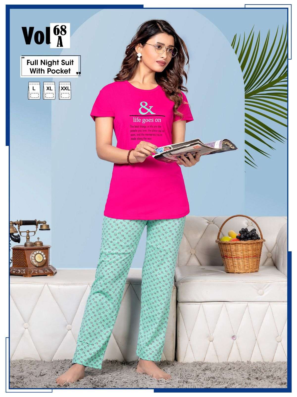 PLATINUM VOL.68 A Heavy Shinker Hosiery Cotton Night Suits With Pocket CATALOG WHOLESALER BEST RATE