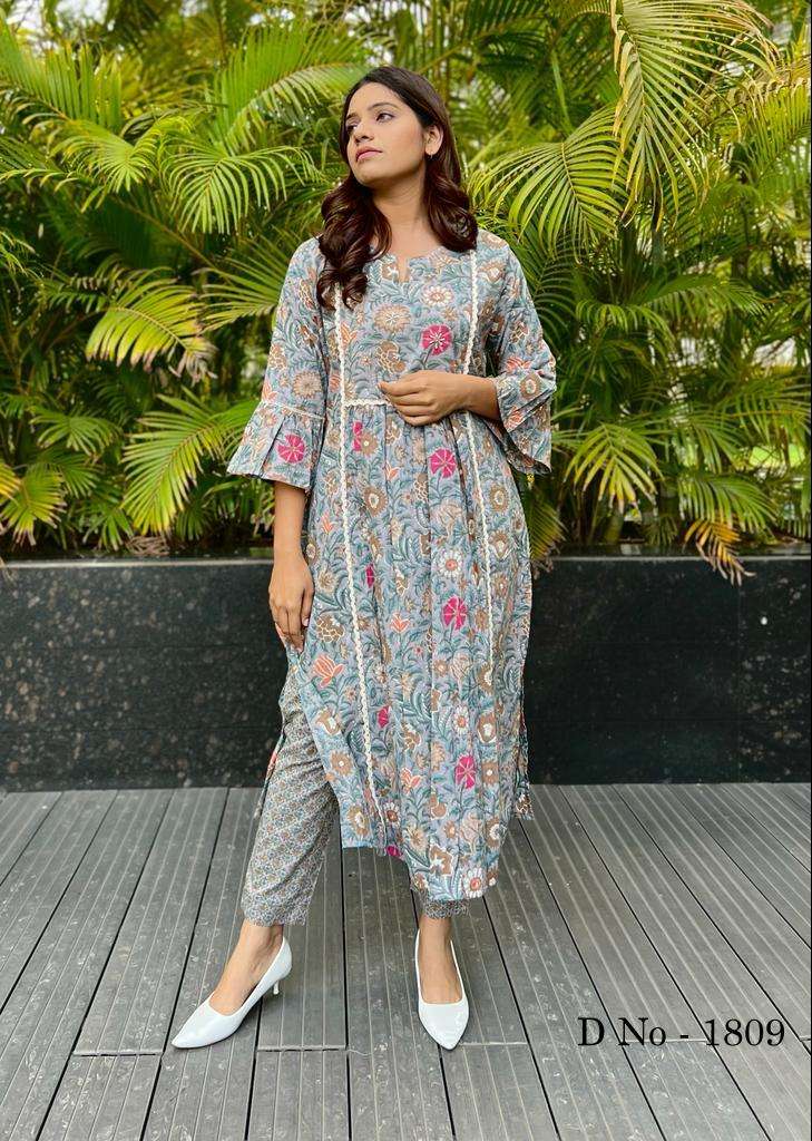 pr 1809 kurti with pant gathers nyra pattern beautiful combo sets 