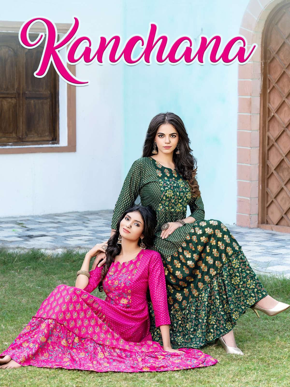 pr kanchana Foil Print with 3 lair Flair Gown wholesale 