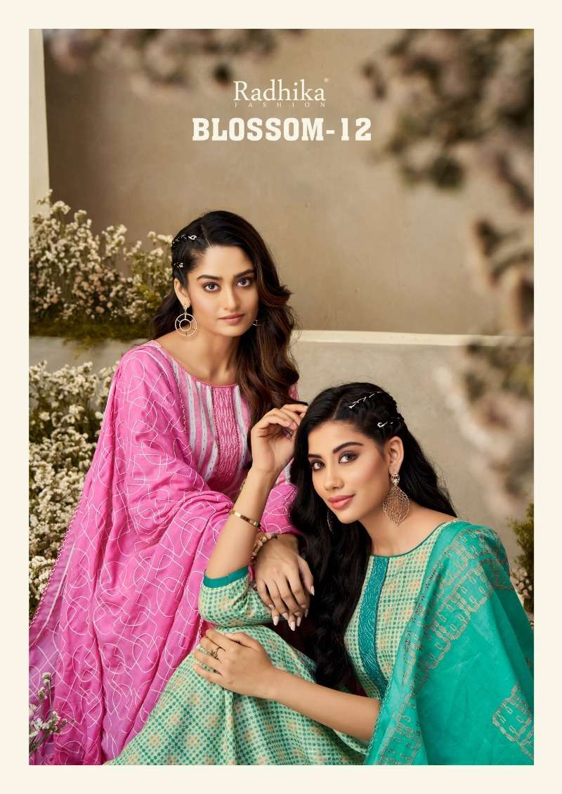 radhika fashion blossom 12 print with foil nek fancy embroidery salwar kameez