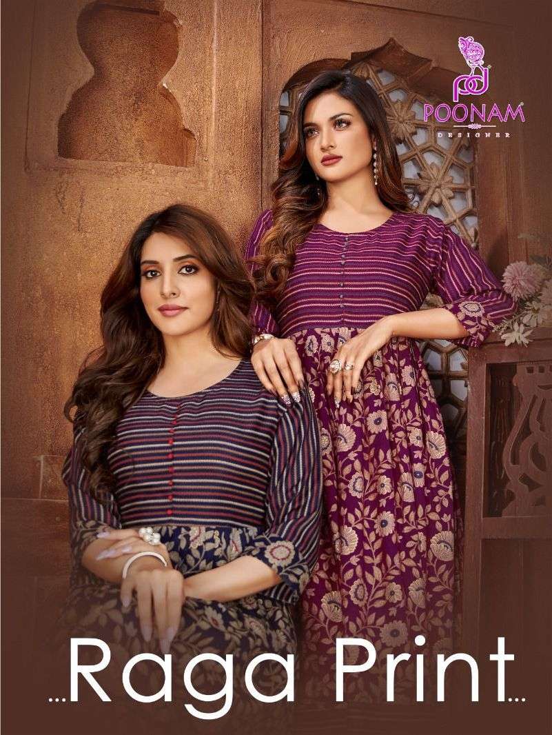 raga print by poonam rayon casual wear long gown exporter