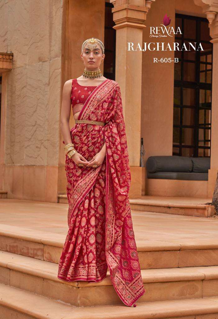 rajgharana by rewaa brasso fabrics exclusive diamond work saree
