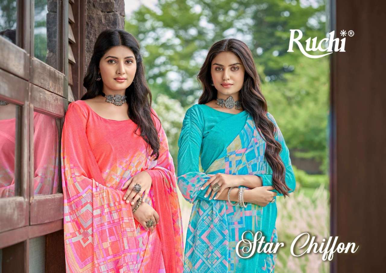 ruchi launch star chiffon vol 83 printed chiffon sarees
