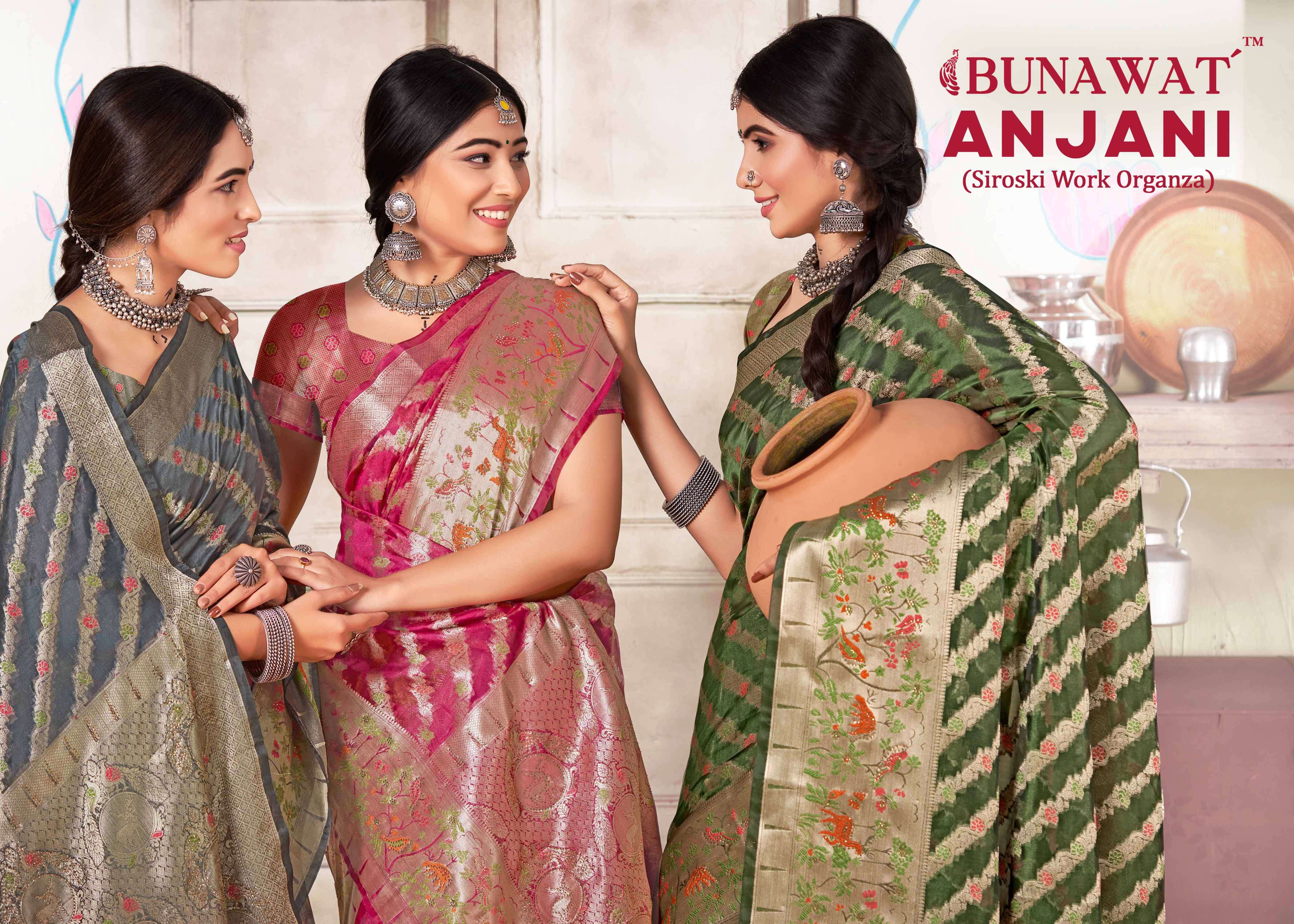 sangam prints anjani designer organza saris wholesaler