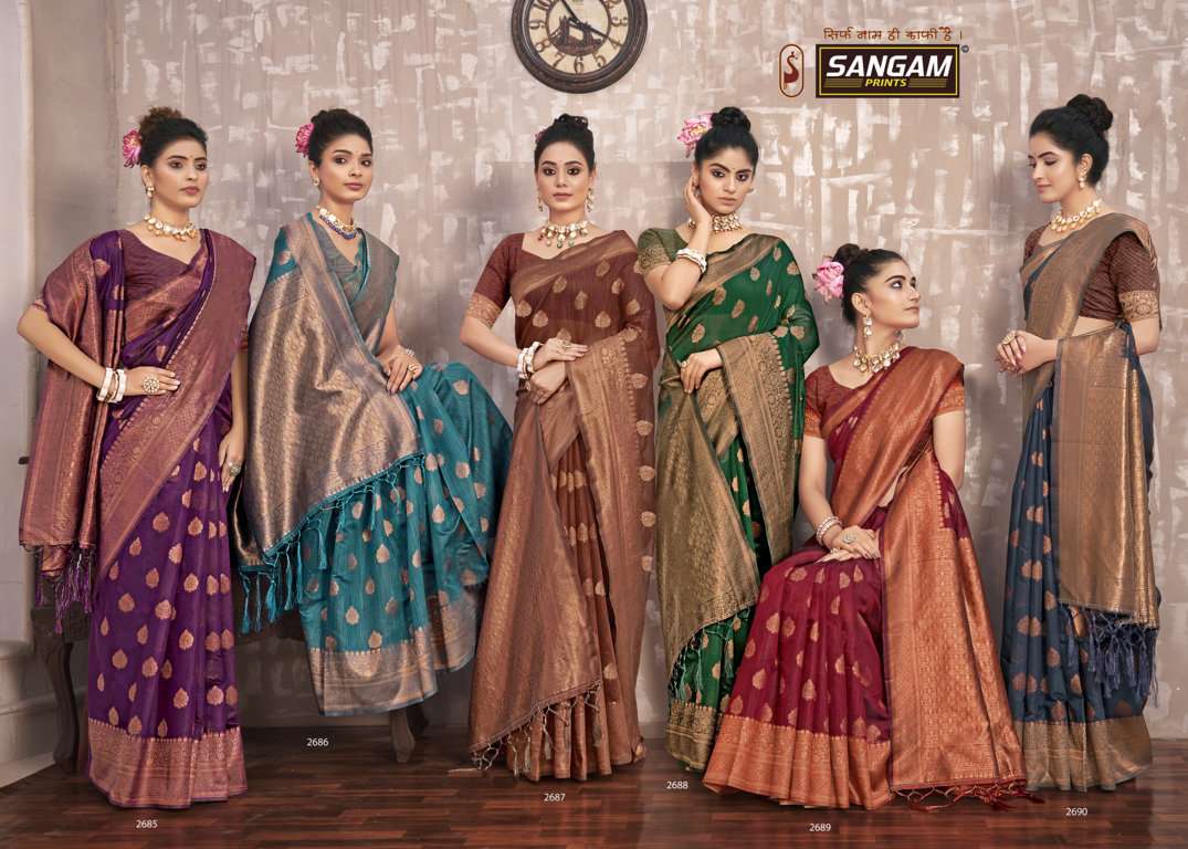 sangam prints kesariya woven cotton silk saris wholesaler