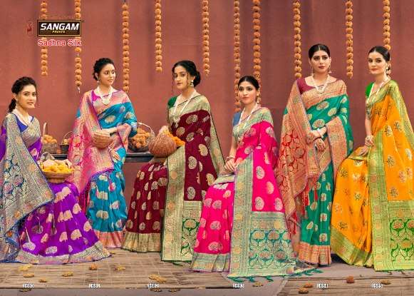 sangam prints sadhna silk heavy banarasi silk saris wholesaler