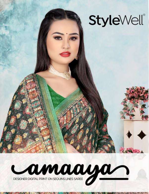 stylewell present amaaya linen fancy saree wholesaler