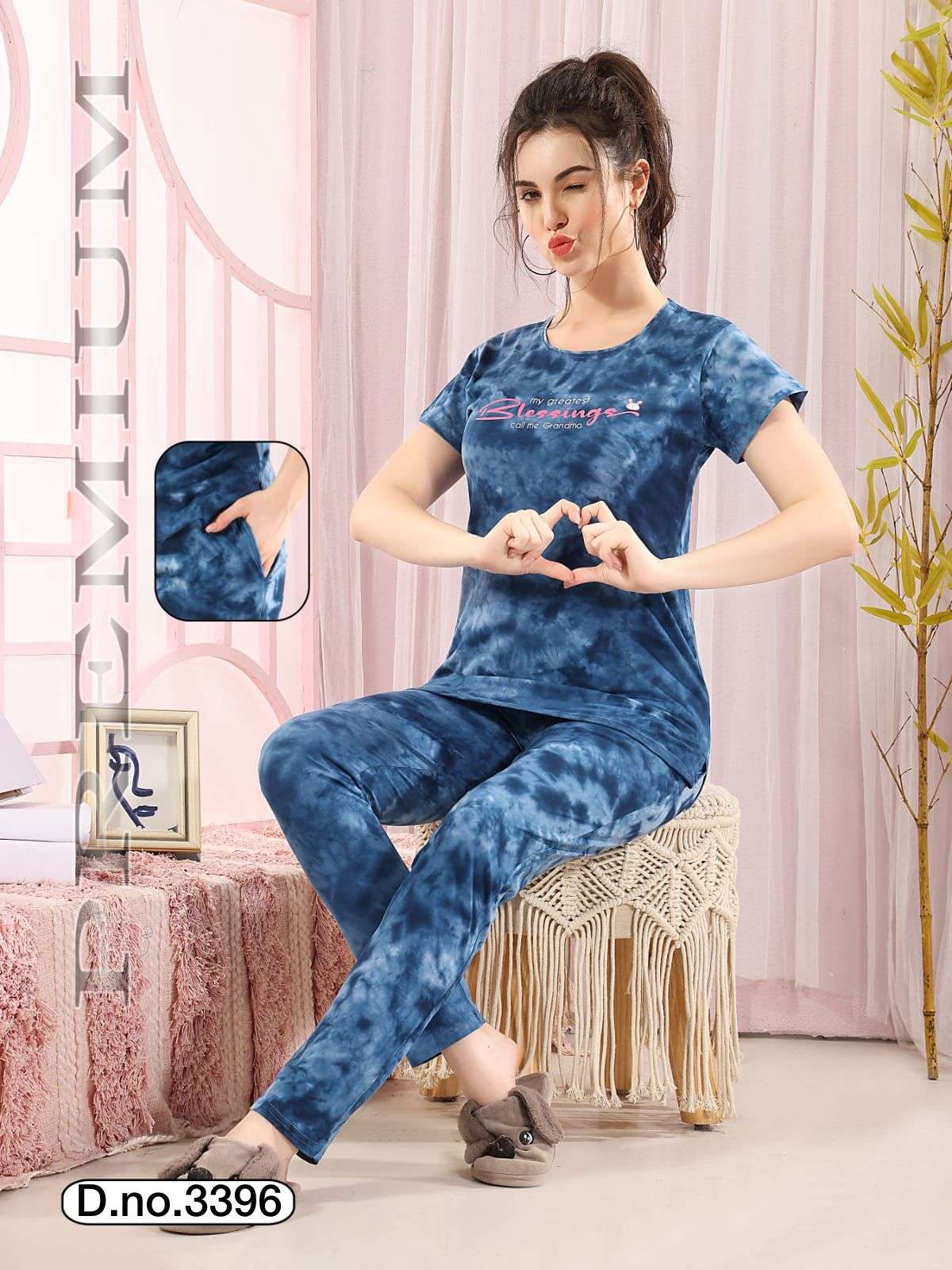 SUMMER SPECIAL NEW VOL.3396 Heavy Shinker Hosiery Cotton Tie Die Night Suits With Pocket CATALOG WHOLESALER BEST RATE