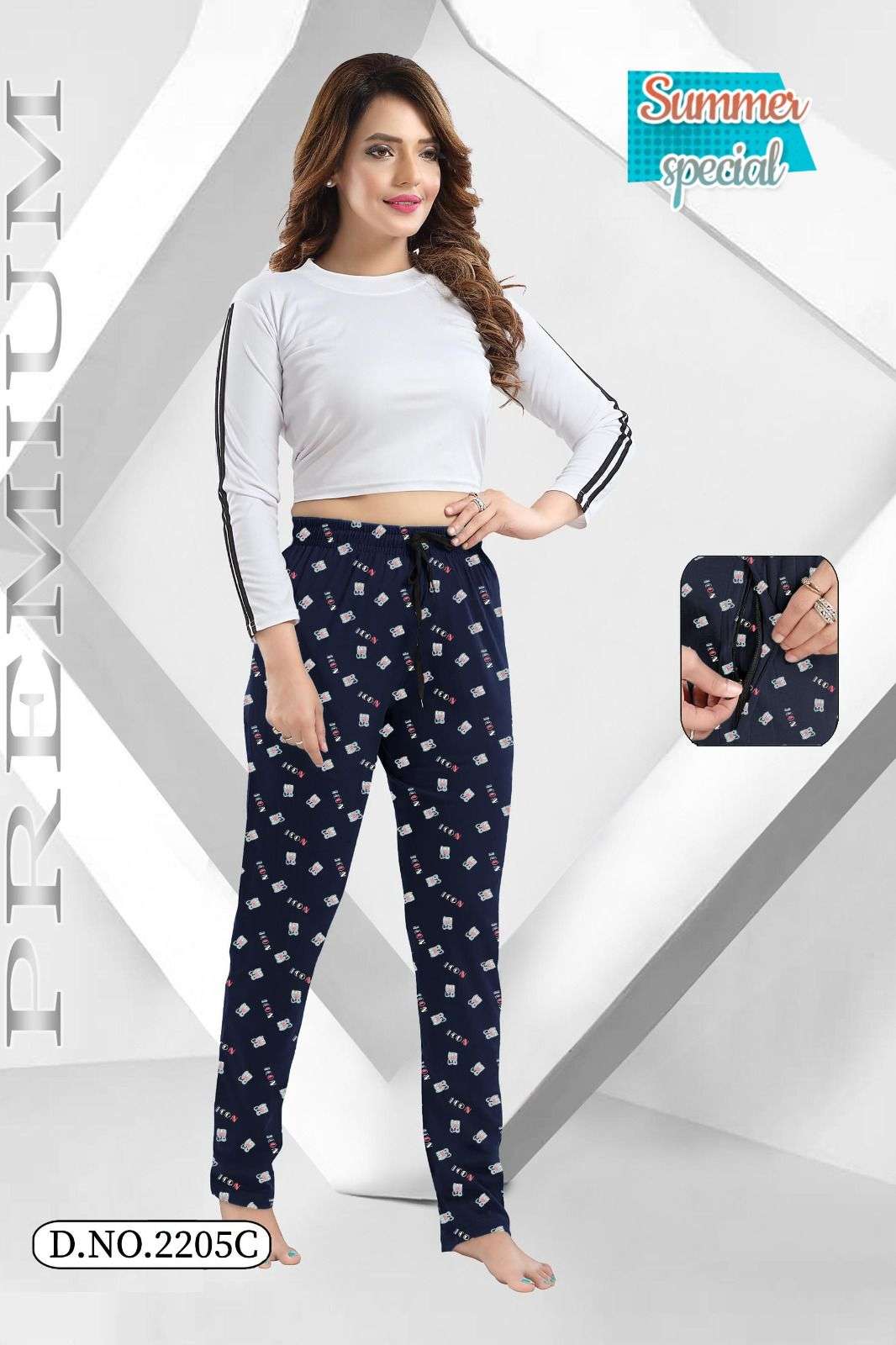 SUMMER SPECIAL NIGHT PANT VOL.3205 Heavy Shinker Hosiery Cotton Night Pant With Pocket With Ziper Pocket ONLY PANT CATALOG WHOLESALER BEST RATE