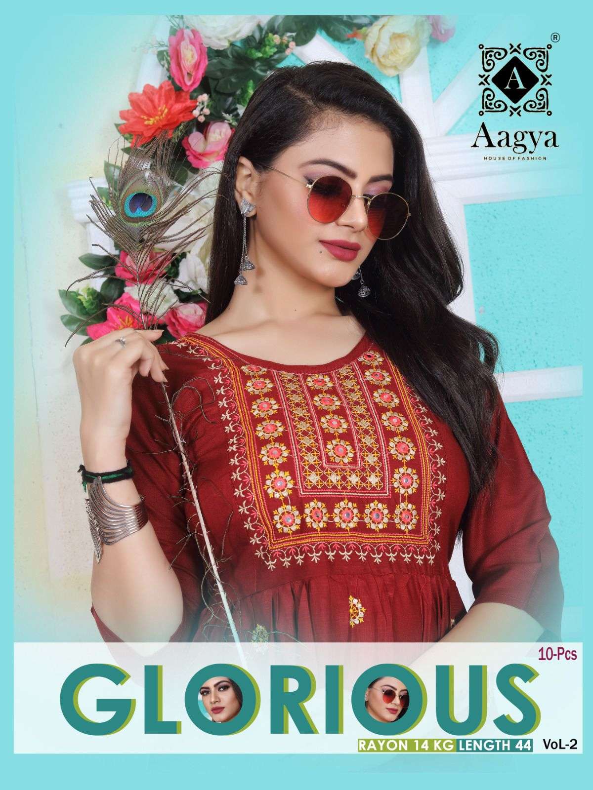 Aagya Glorious V.2 Rayon 14 Kg Embroidered Kurti with Chapti Pattern with All over and Galla Work KURTI CATALOG WHOLESALER BEST RATE
