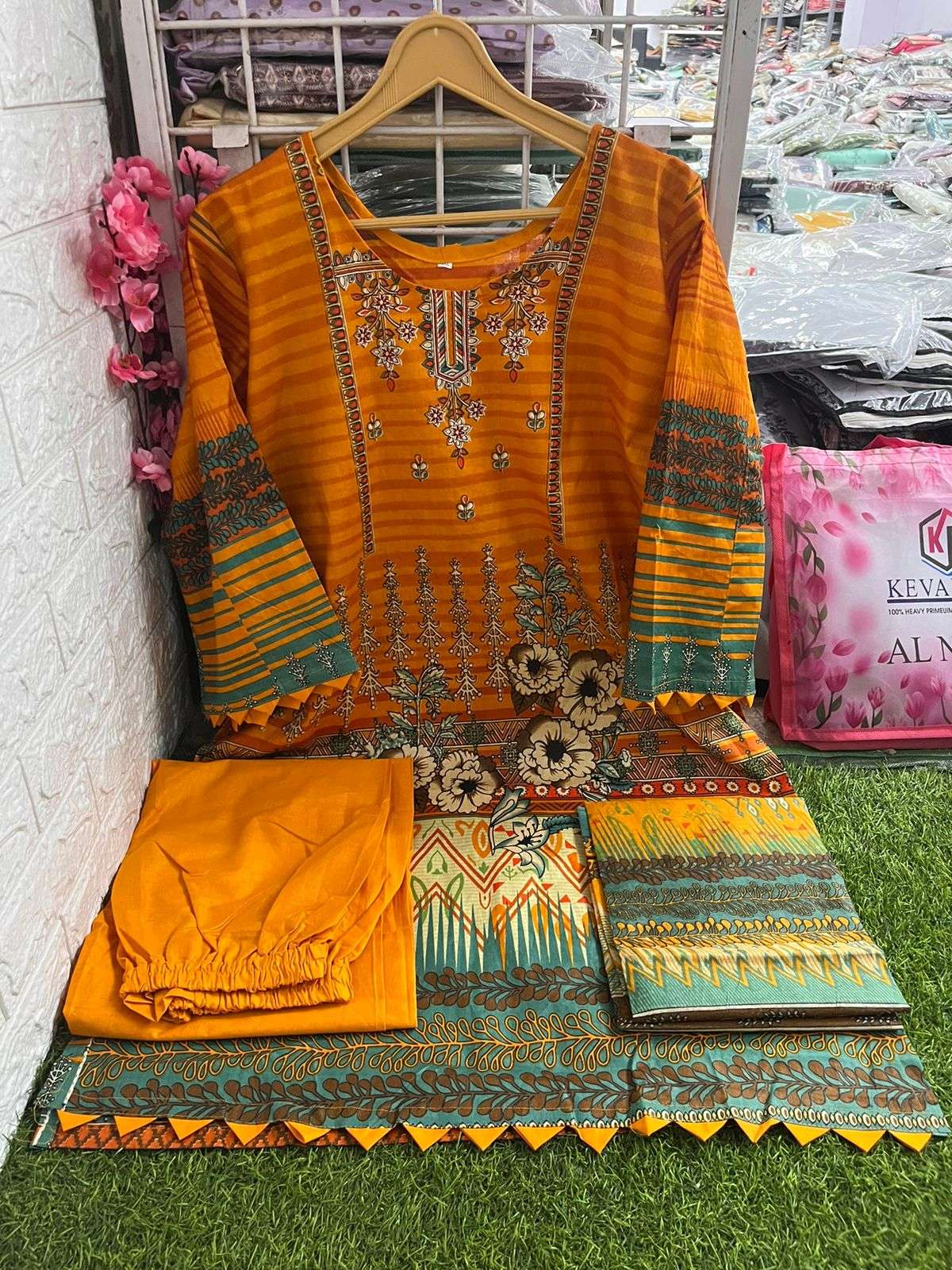 al noor heavy cotton by keval fab readymade digital printed kurti with pant and dupatta