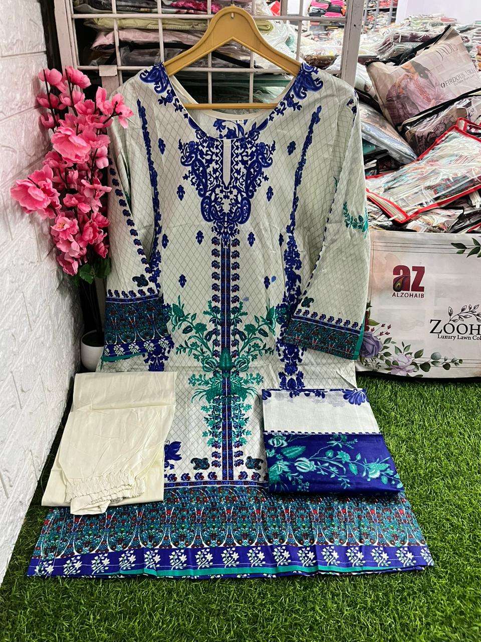 al zohaib zoohra lawn cotton print readymade pakistani printed suits 