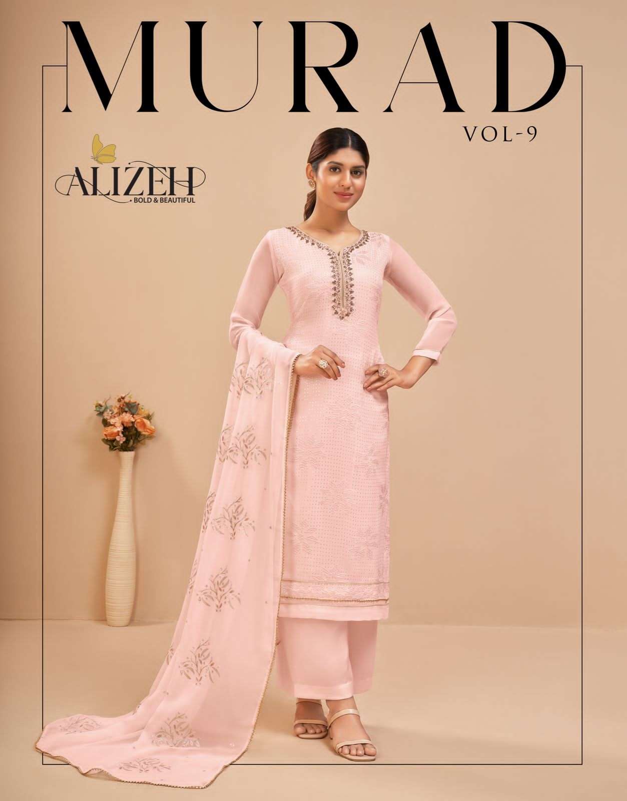 alizeh murad vol 9 2045-2046 georgette semi stitched fancy suit 