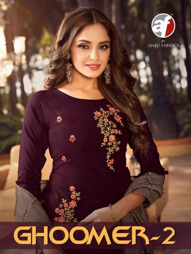 anju fab ghoomer vol 2 kurti gharara with dupatta set 