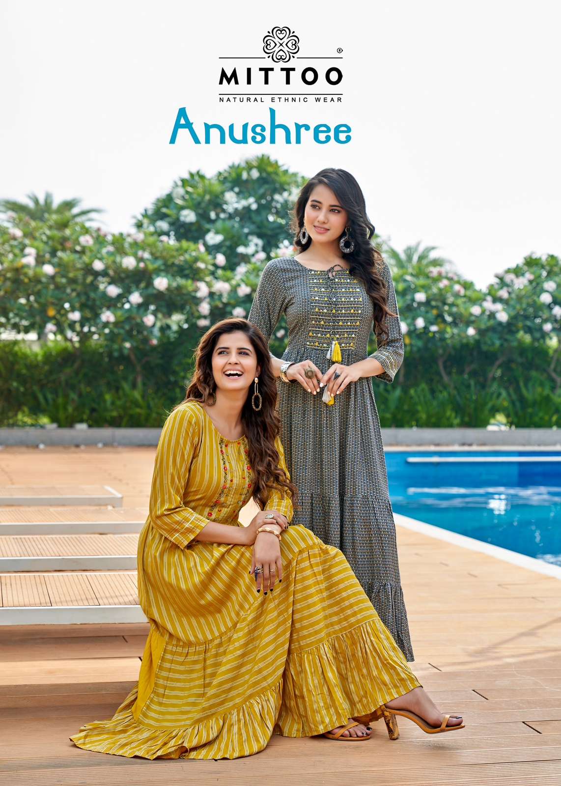anushree by mittoo readymade rayon wrinkle printed fancy long gowns 
