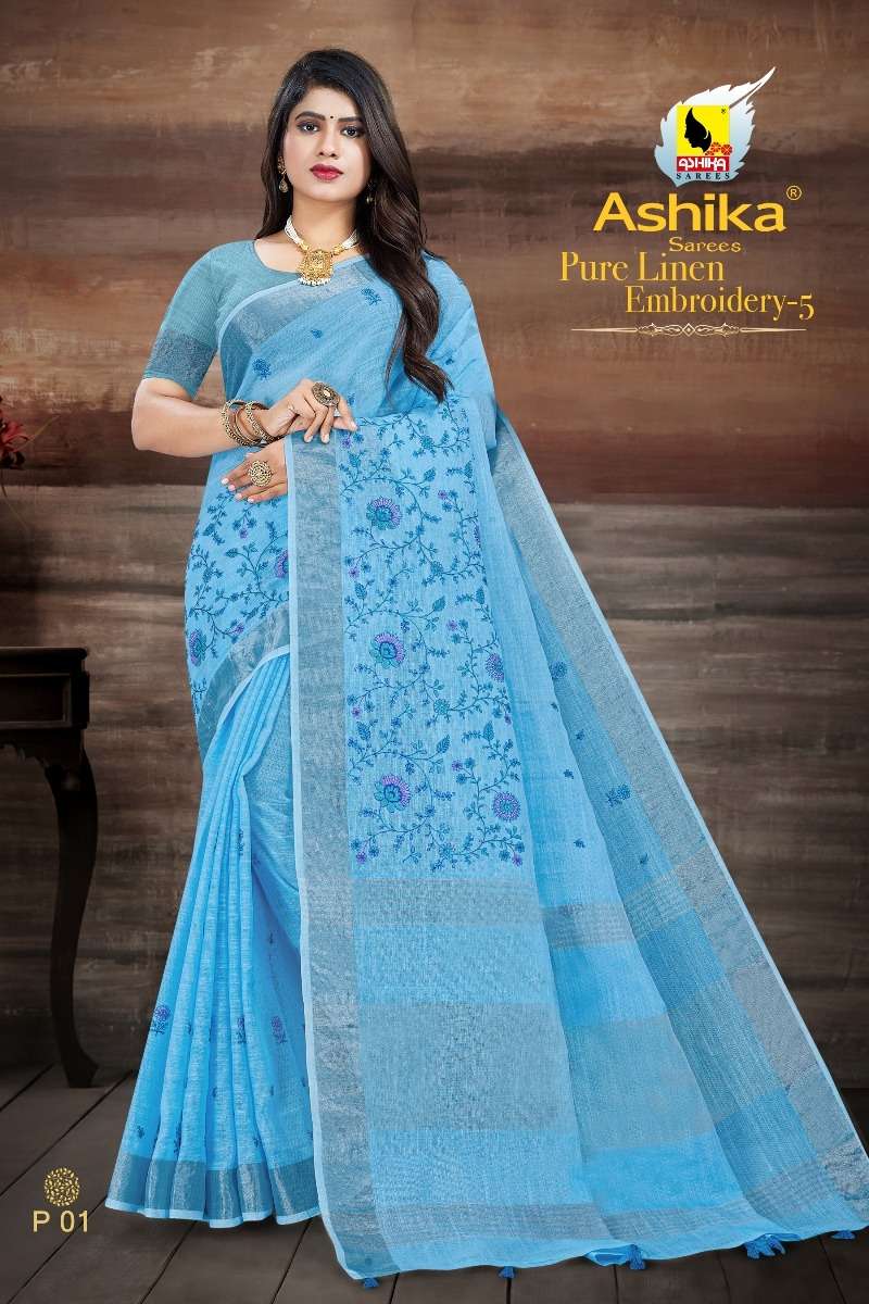 ashika pure linen embroidery vol 5 resham embroidery on sarees 