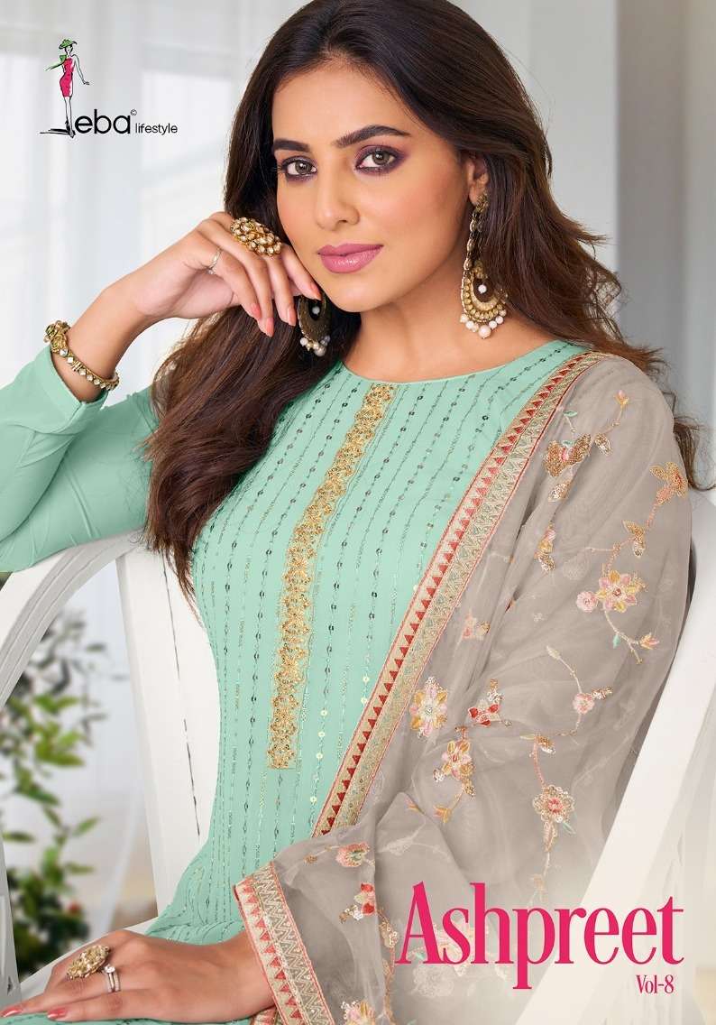 ashpreet vol 8 by eba lifestyle chinon georgette embroidery fancy designer suit