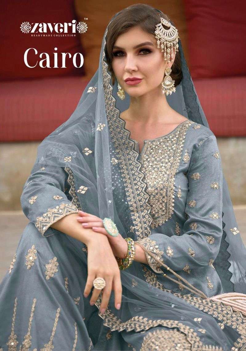 cairo by zaveri silk embroidery readymade top with plazzo & dupatta set