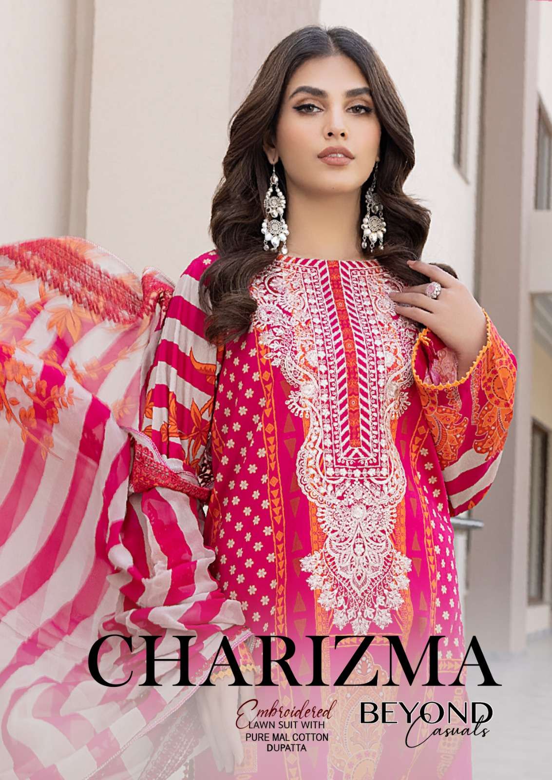 charizma designer beyond casuals unstitched embroidery lawn cotton suit with mul mul dupatta