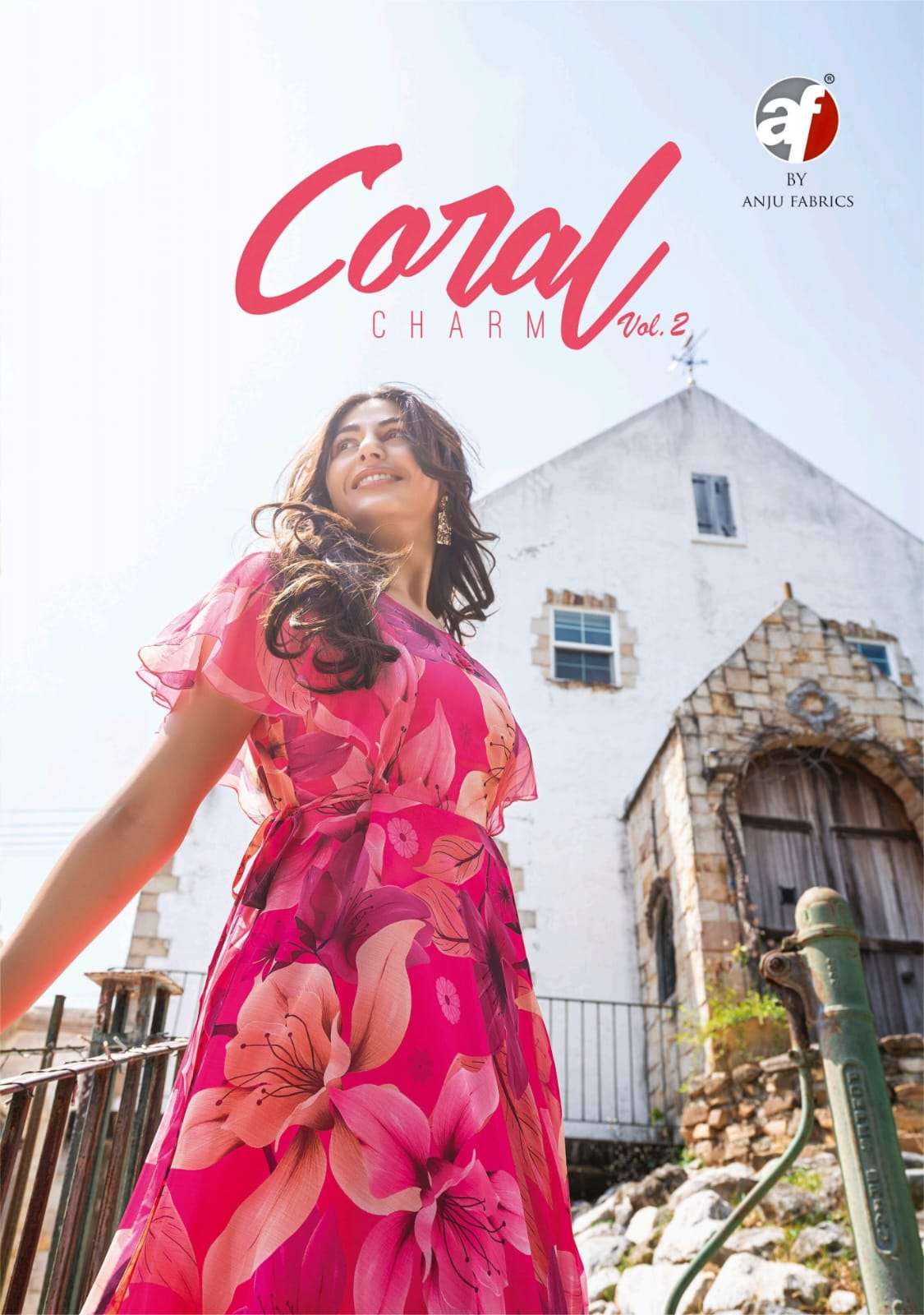 coral charm vol 2 by anju fabrics readymade long one piece dress catalouge 