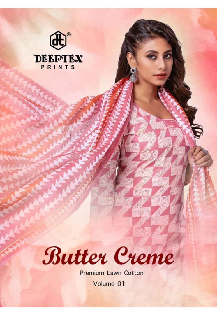 deeptex butter creame vol 1 Traditional Handblock Style Prints in 100% Cotton Lawn with Heavy Voile Doriya Duppata