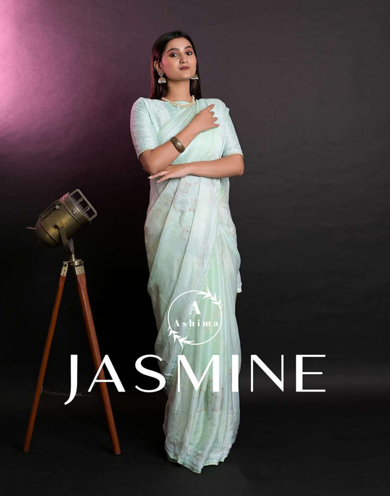 jasmine by ashima unstitched moss chiffon zari printed sarees 