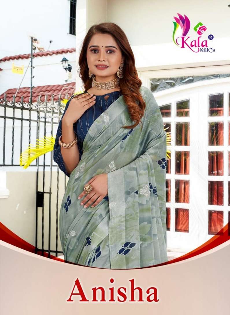 kala silk anisha weightless printed fancy saris wholesale 