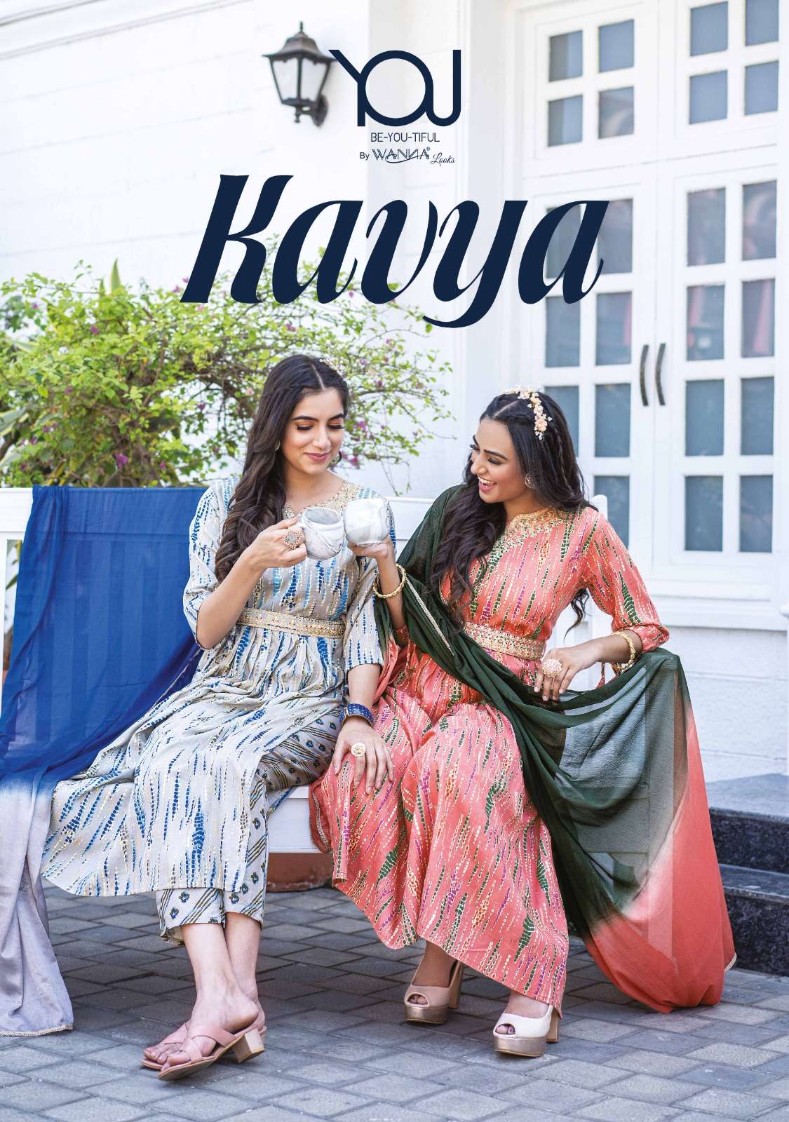 kavya by wanna readymade super fancy naira kurti with pant and dupatta