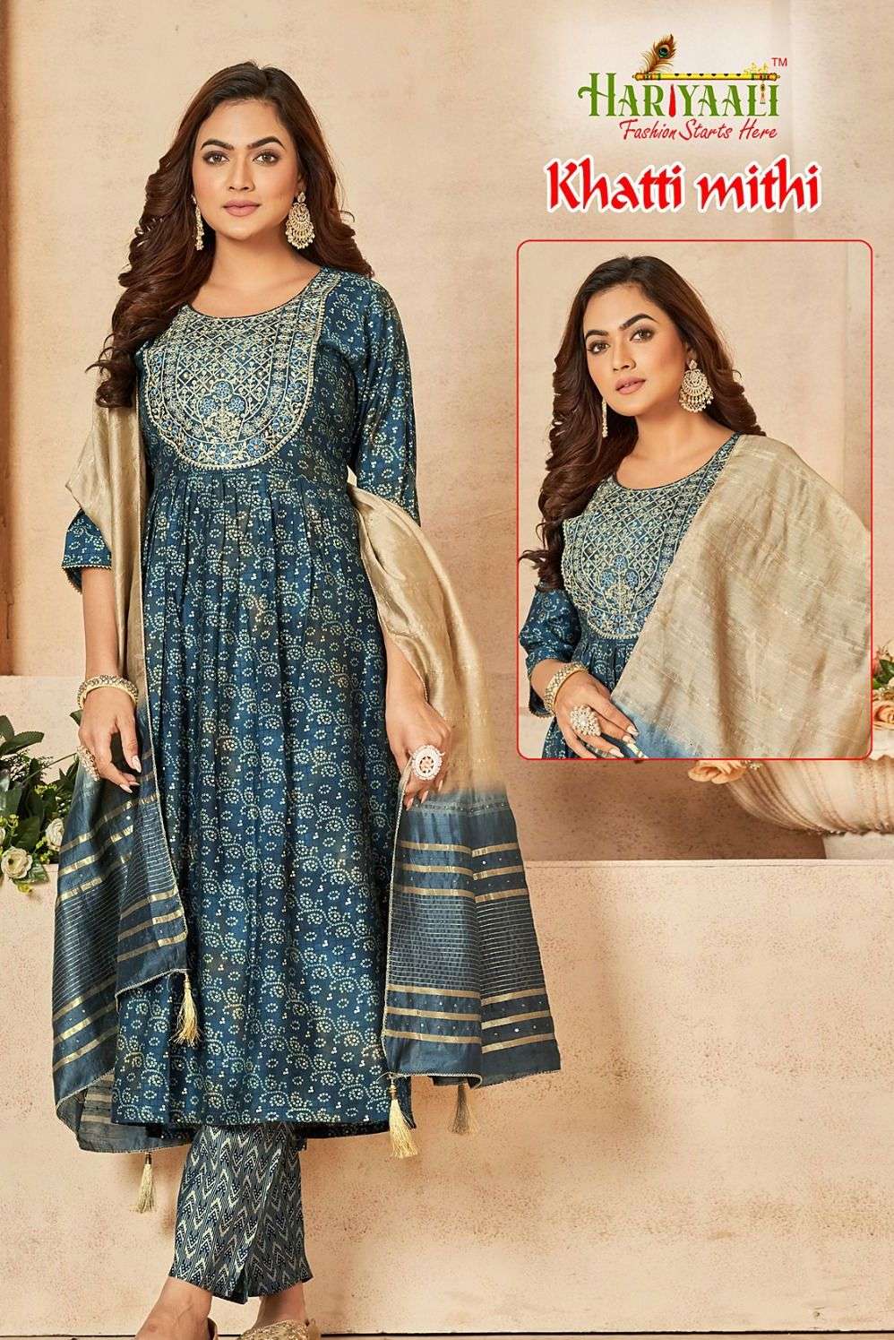 khatti mithi by hariyaali kayce trendz readymade nayra cut salwar kameez combo set 