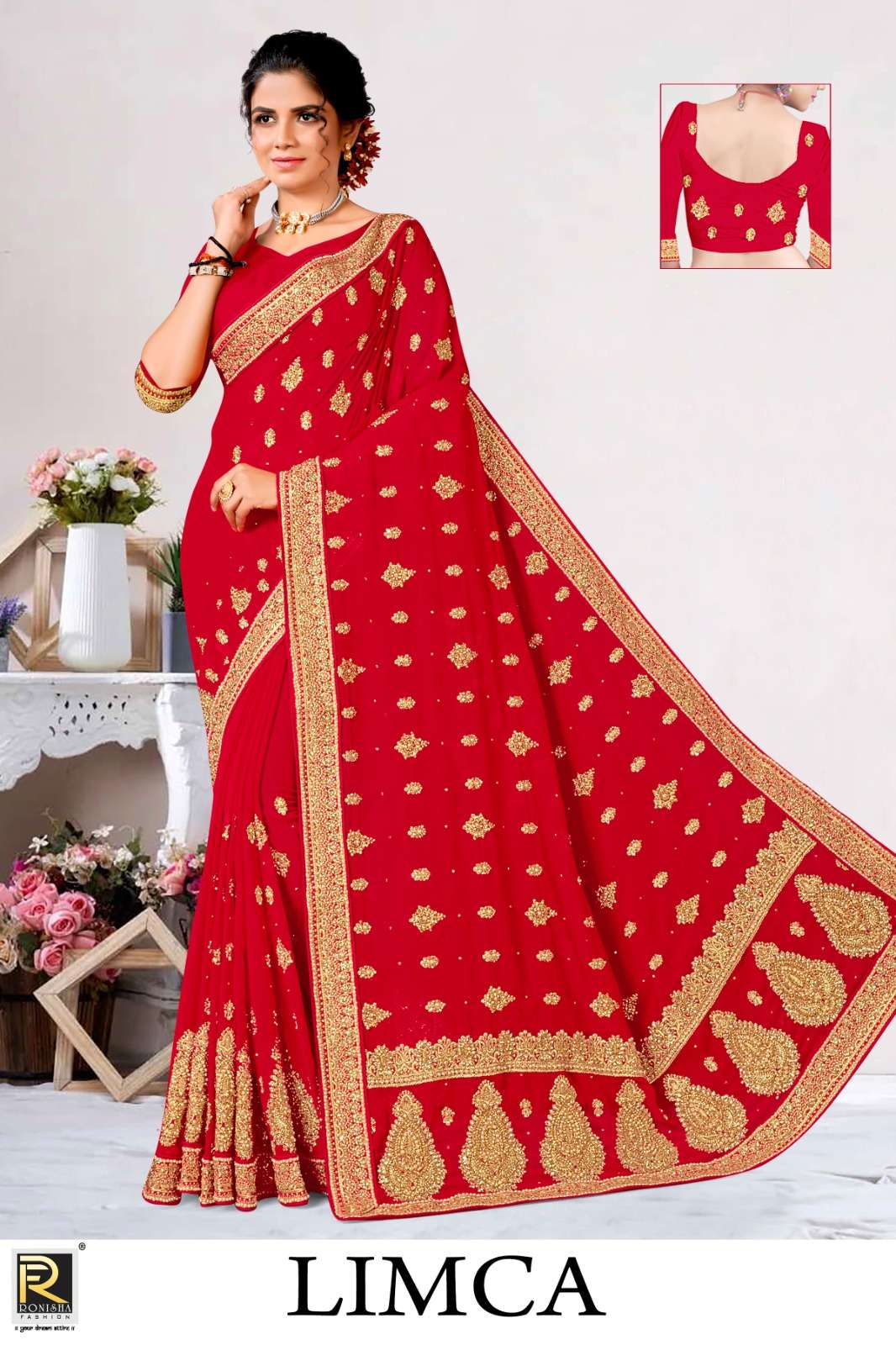 Limka by ranjna saree embroidery worked heavy Diamond dulhan saree collection 