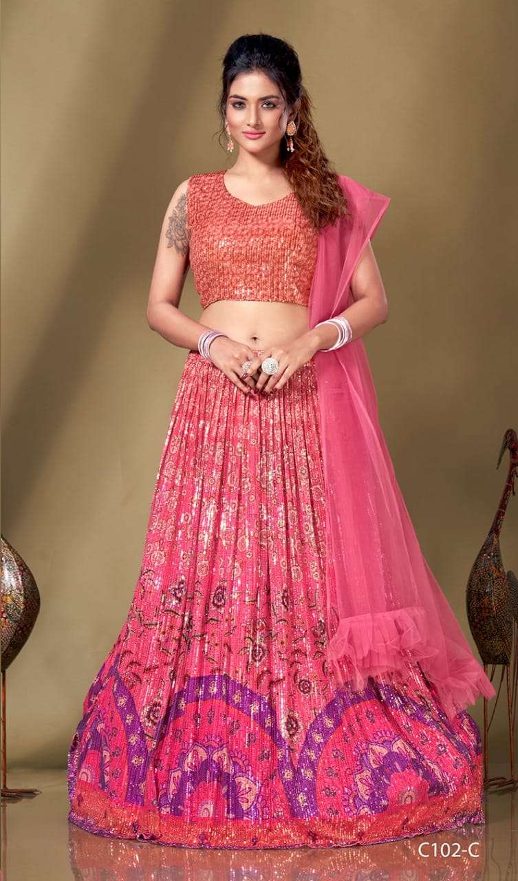 pr c102 PREMIUM IMPORTED SEQUIN WORK WITH HIGH QUALITY PRINT readymade lehengas 
