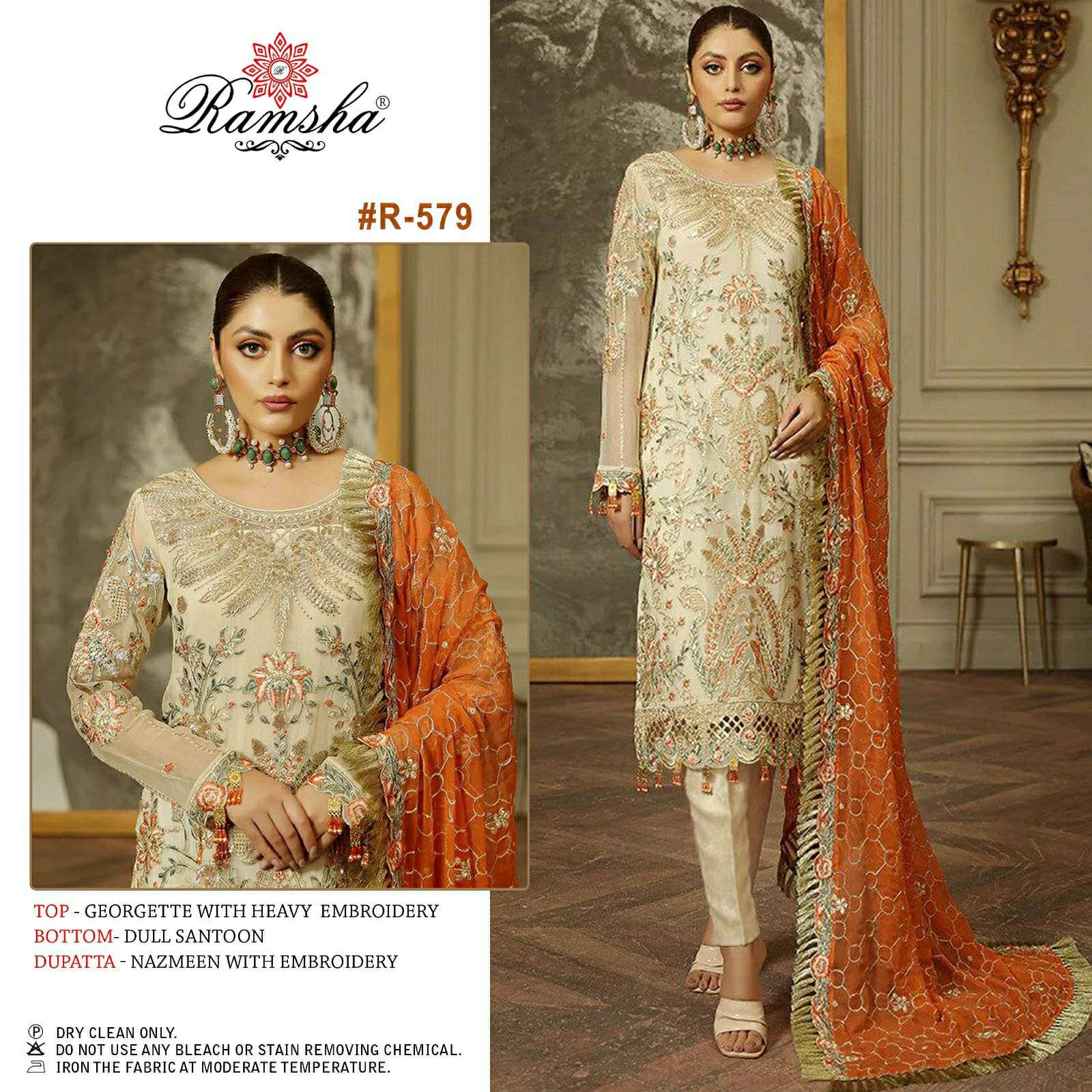 ramsha 579 design single piece dress of pakistani pattern 