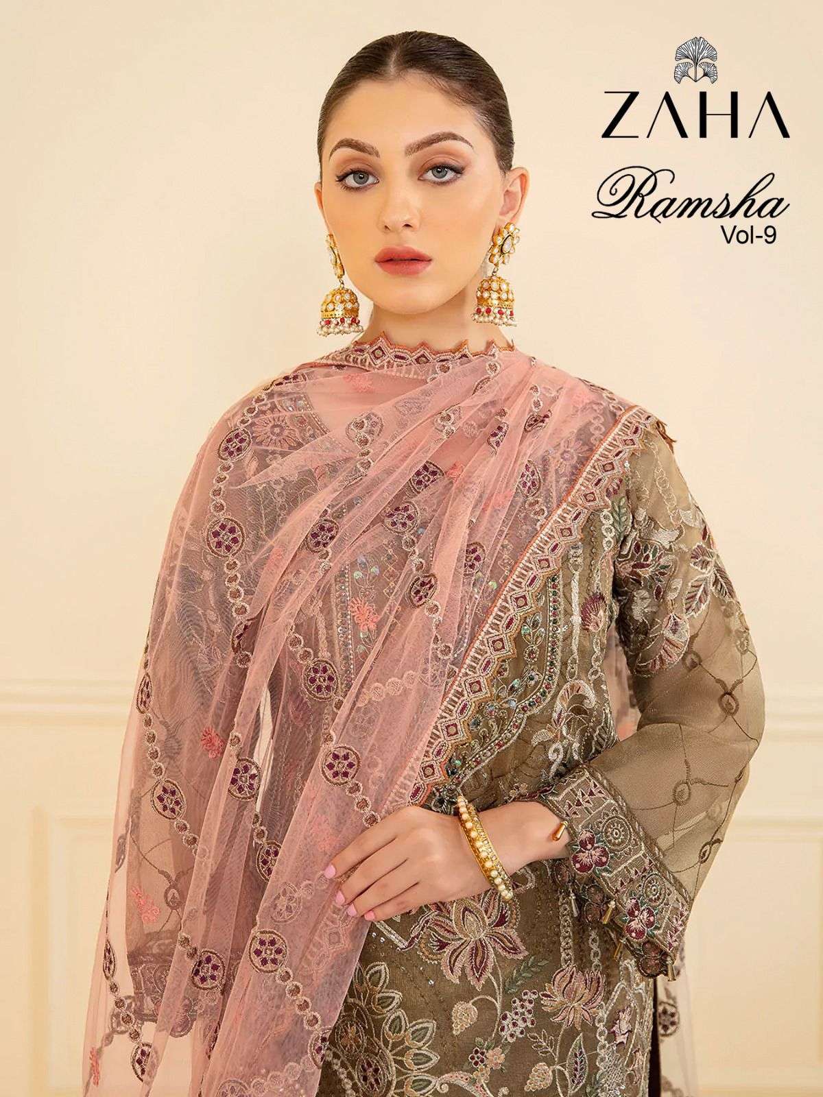 ramsha vol 9 by zaha unstitch heavy embroidery pakistani suit 