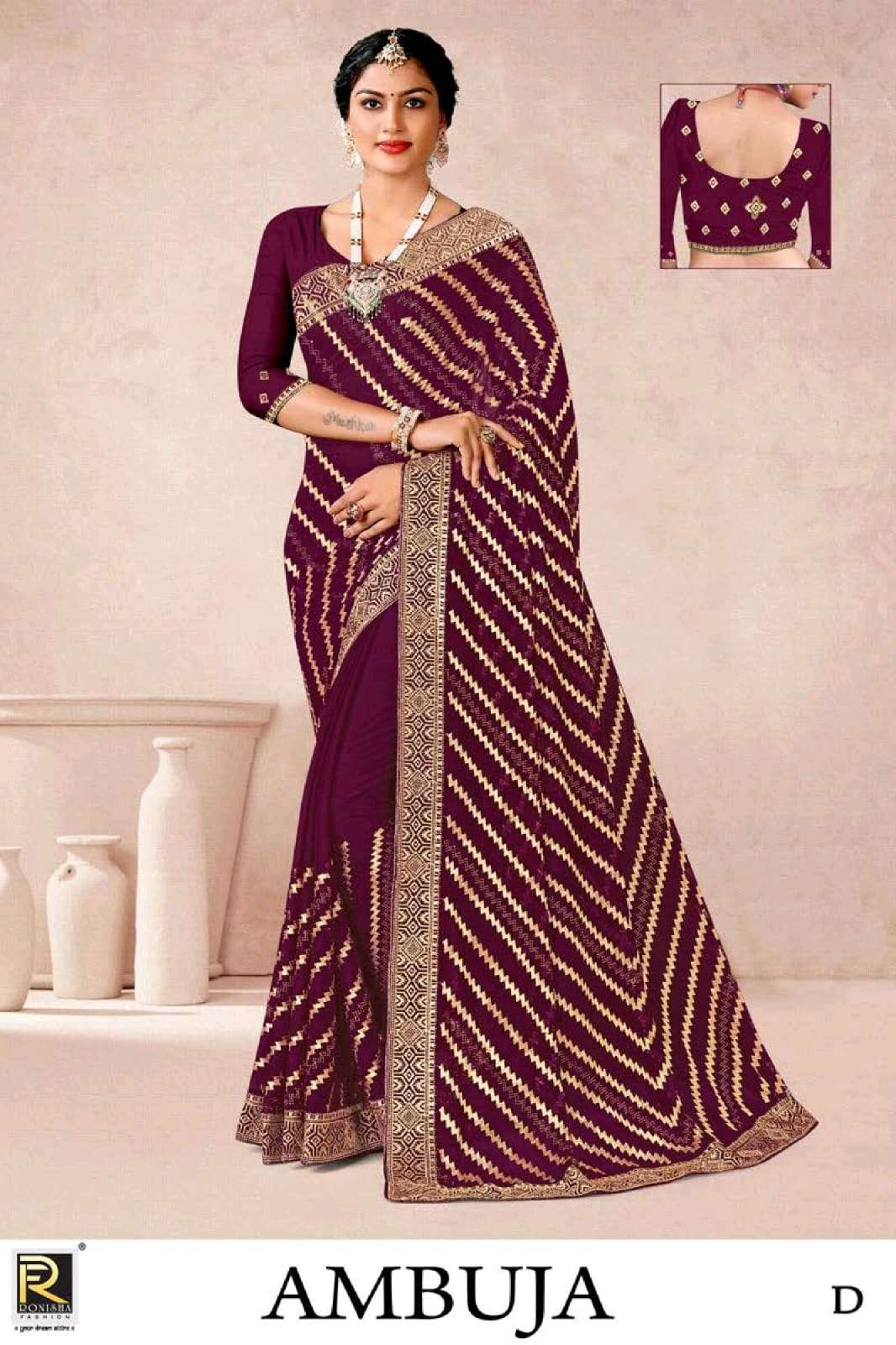 Ronisha ambuja embroidery worked designer saree collection 