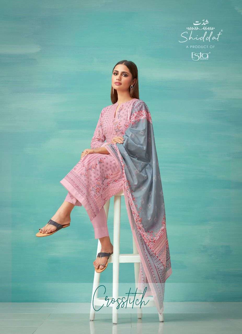 shiddat by esta block printed cotton lawn top and bottom with dupatta wholesaler