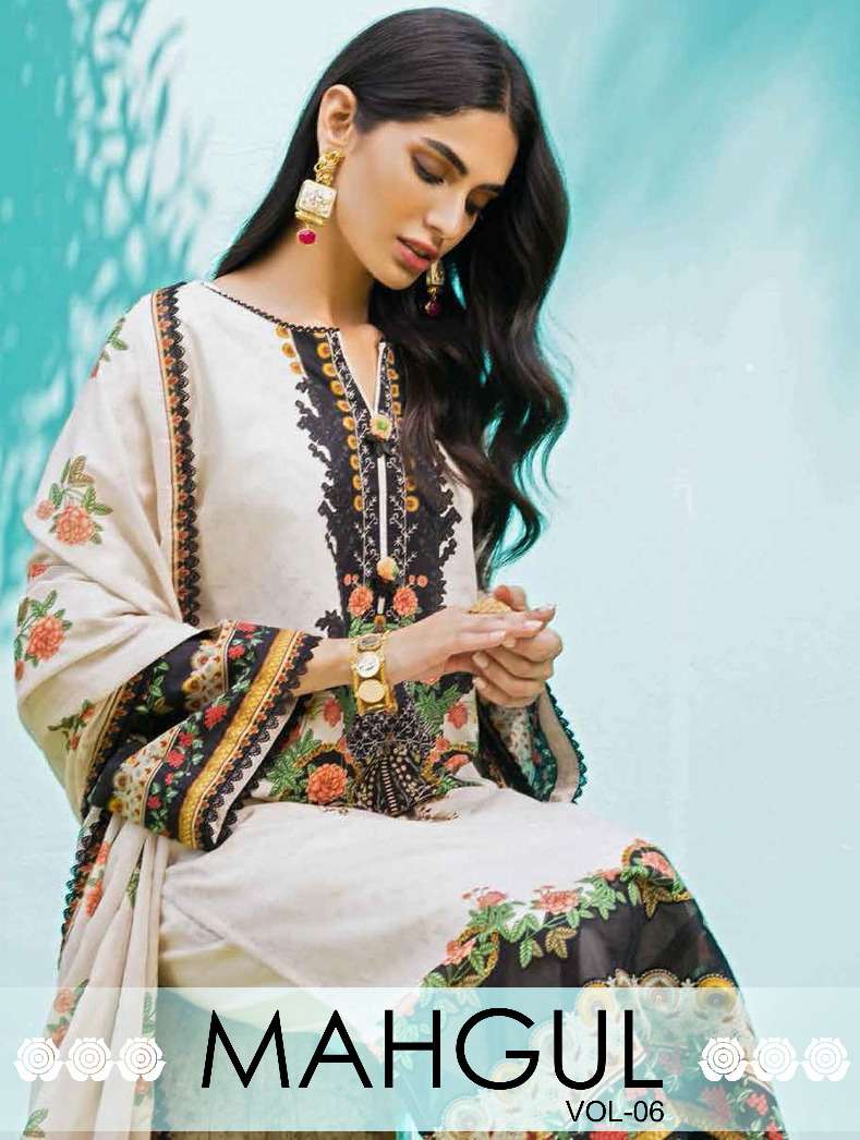 shraddha designer launching mahgul vol 6 lawn printed with embroidery patches salwar kameez catalogue 
