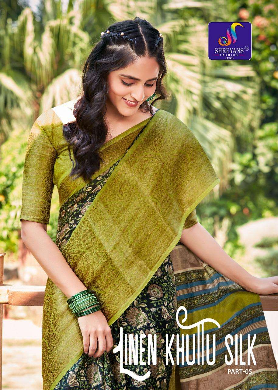 shreyans fashion linen khuttu silk vol 5 latest printed saree collection
