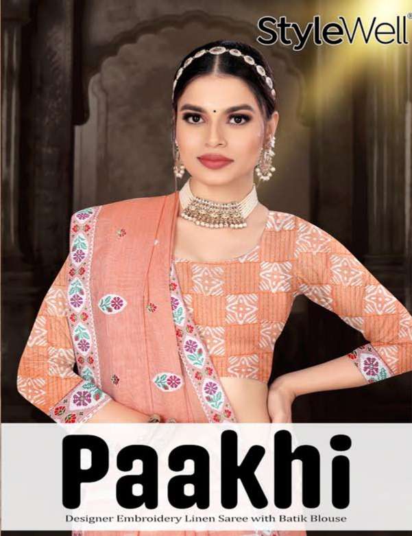 stylewell launch paakhi linen saree with batik blouse wholesaler