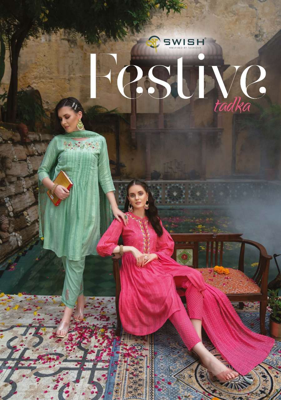 swish festive tadka cotton dresses with pant and dupatta set summer collection 